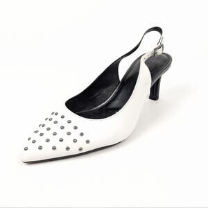 Geox Bibbiana White Studded Pointed Toe Slingback Pumps Size 6